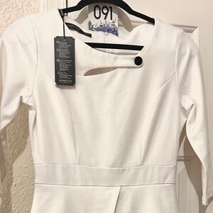White Long-Sleeve Cutout Sheath Dress
